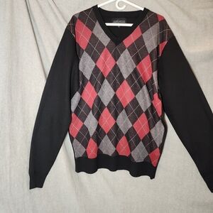 Vintage Silver Needle Argyle V Neck Long Sleeve Sweater  Men XL Golf Preppy